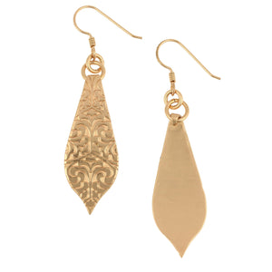 4 of 6: Front and Back Views of Damask Embossed Bronze Marrakesh Teardrop Earrings