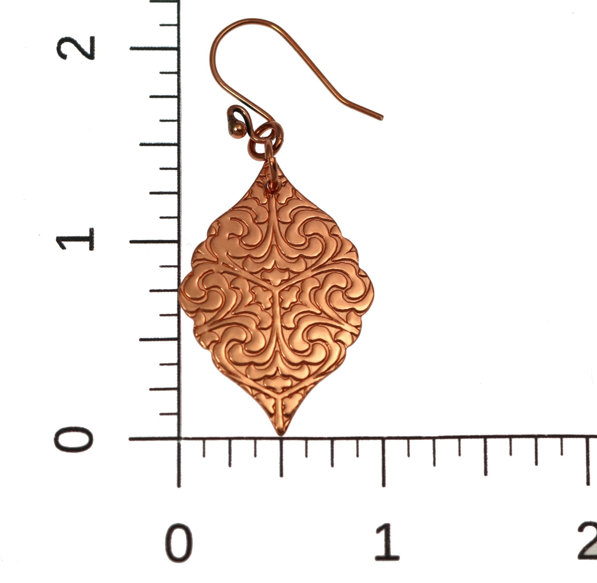 Scale of Damask Embossed Copper Moroccan Drop Earrings