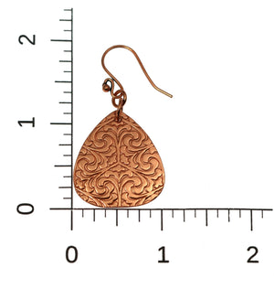 4 of 7: Scale of Damask Embossed Copper Triangle Drop Earrings