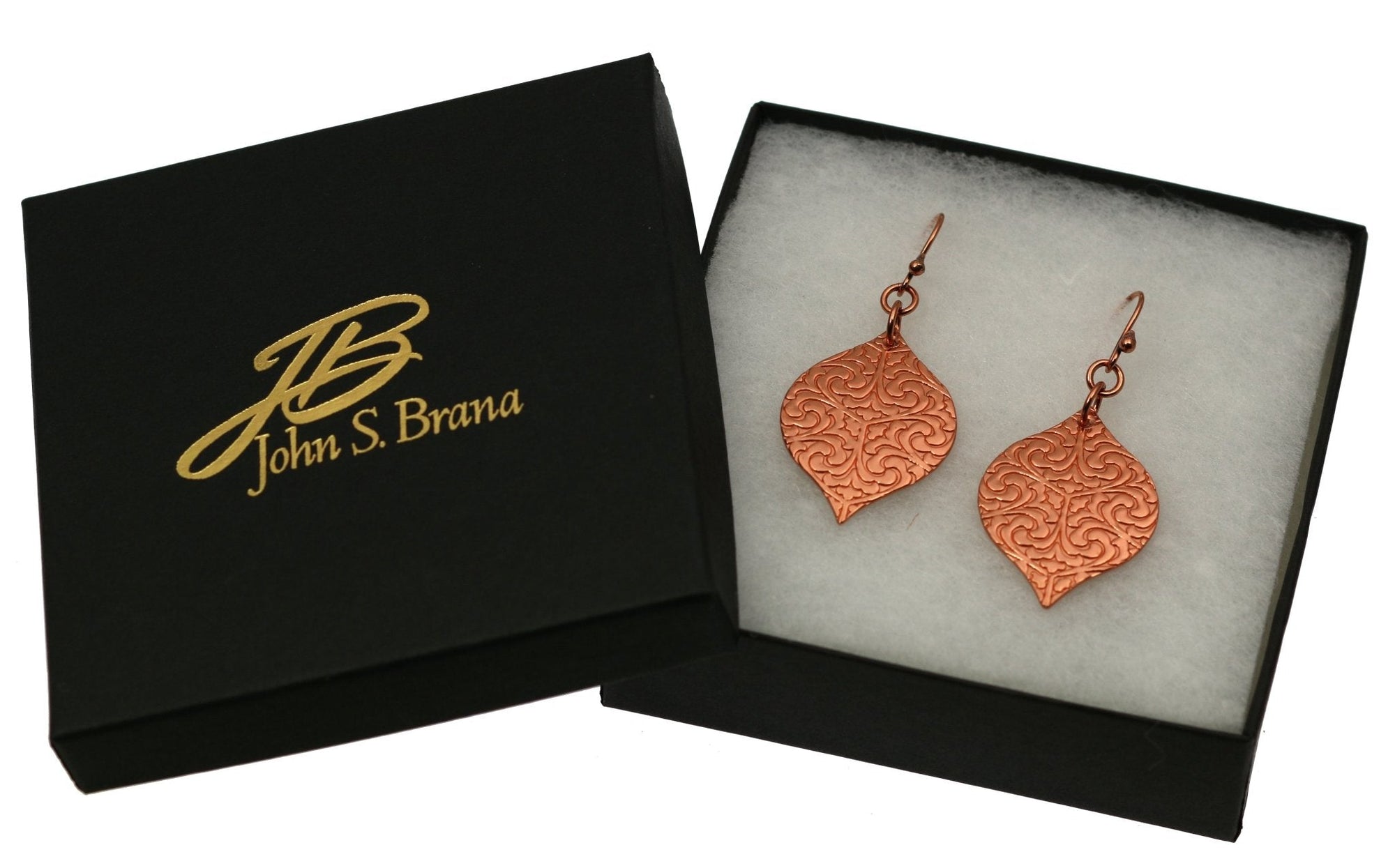 Gift Boxed Damask Embossed Marrakesh Copper Drop Earrings