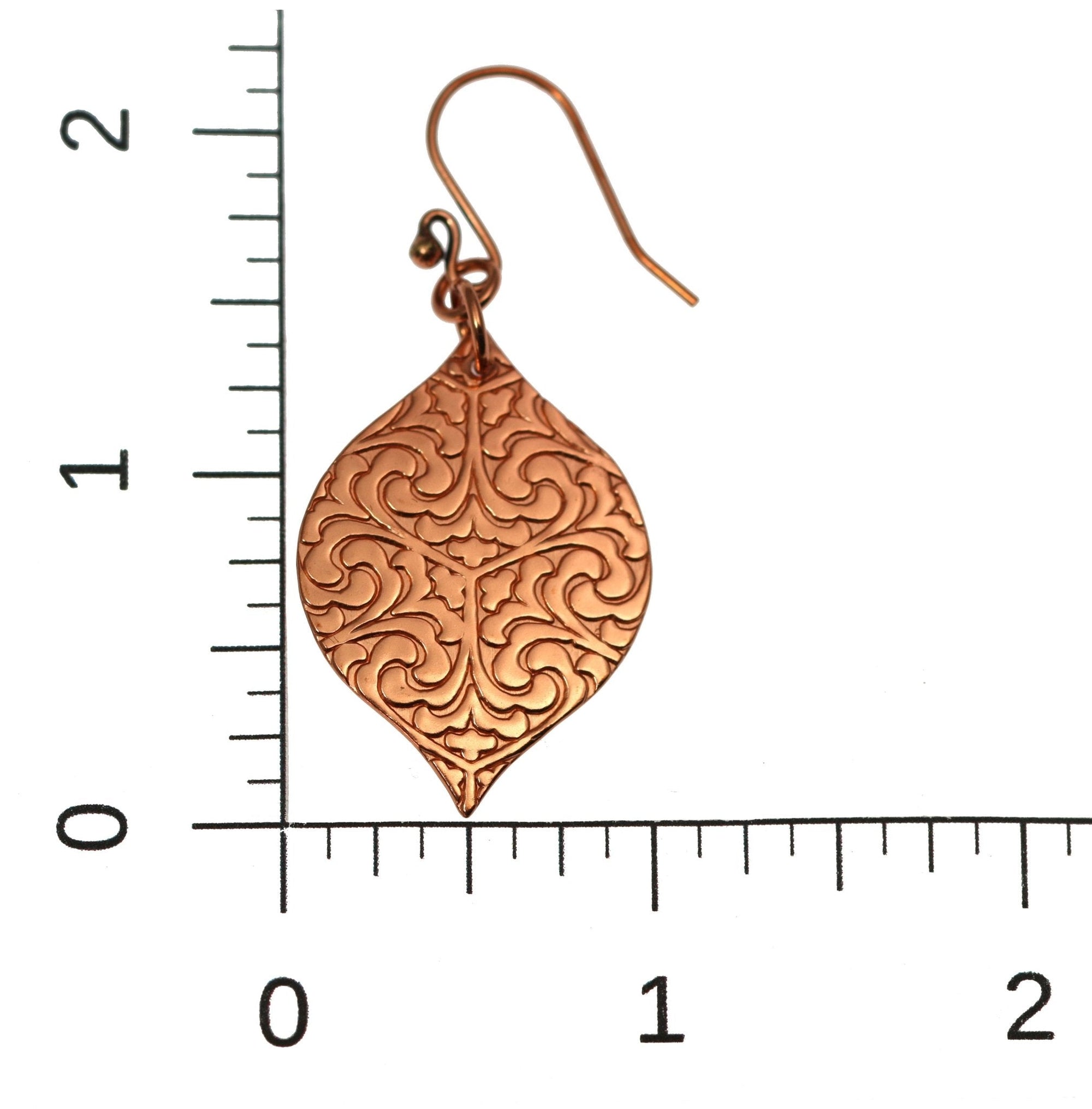 Scale of Damask Embossed Marrakesh Copper Drop Earrings