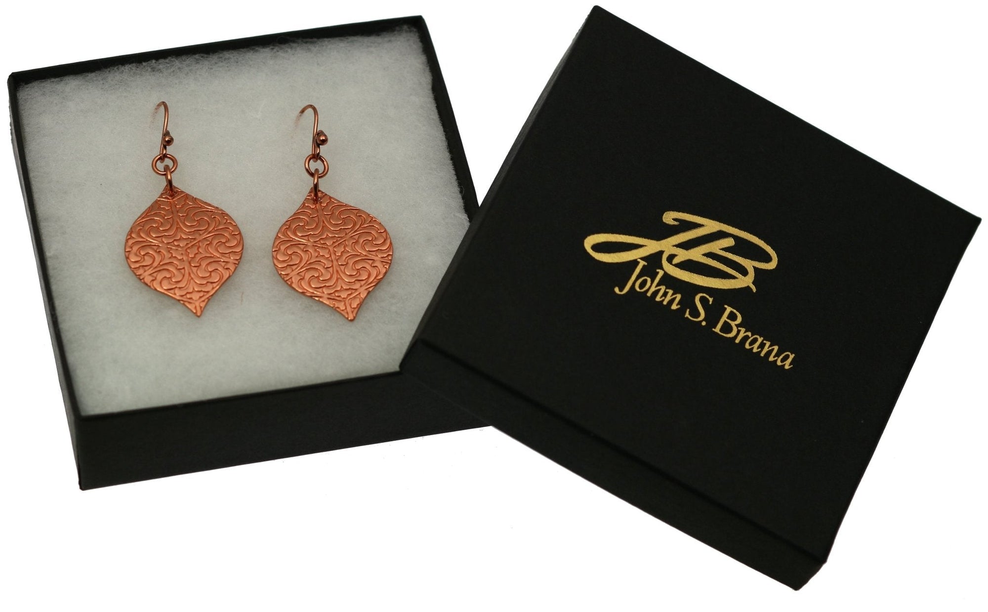 Damask Embossed Marrakesh Copper Drop Earrings in Gift Box