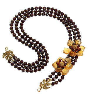 2 of 3: Detail View of Faceted Garnets And Citrine Flower Necklace