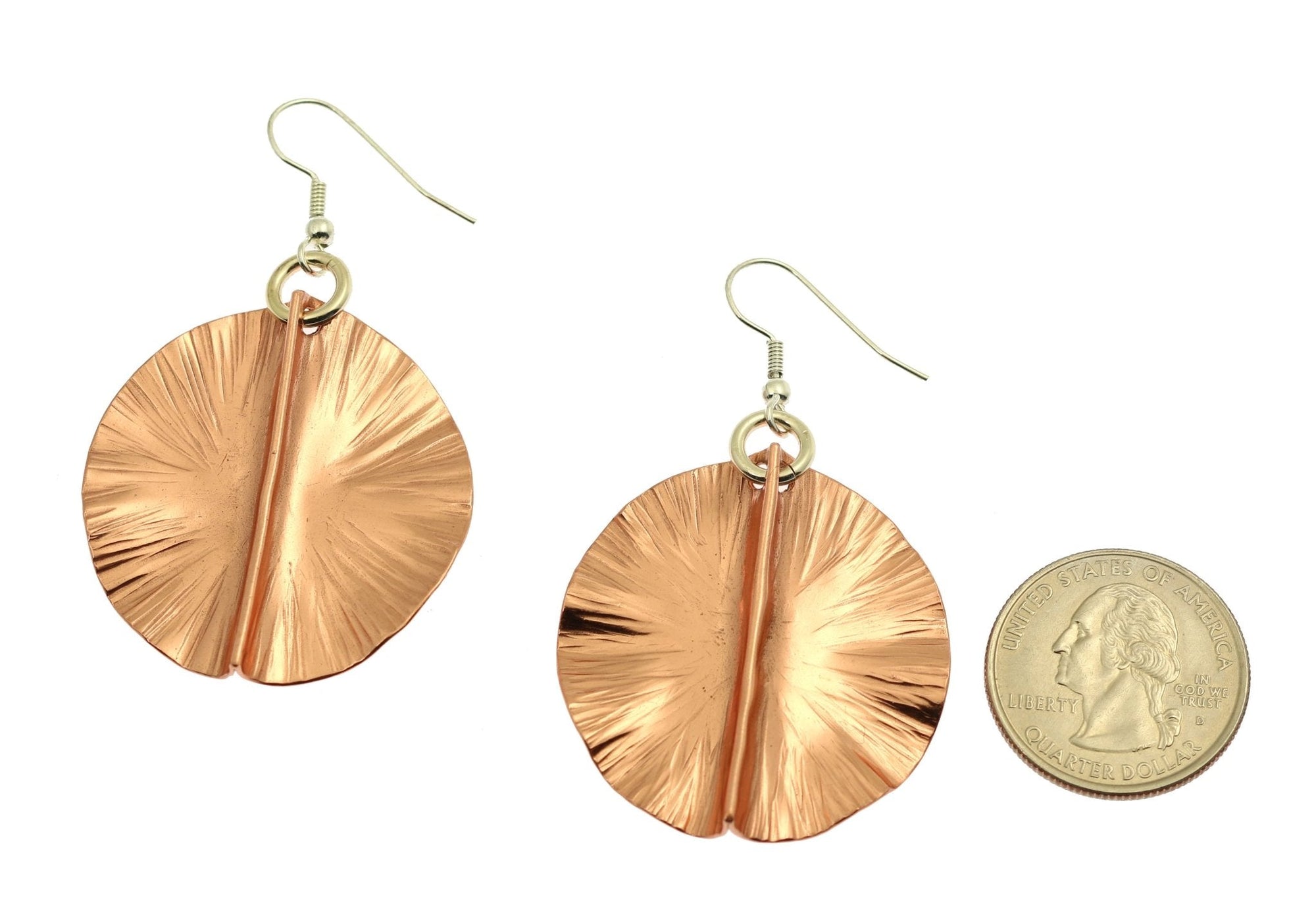 Size of Fold Formed Copper Lily Pad Earrings