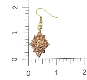 3 of 6: Scale of French Bouquet Copper Drop Earrings on Ruler for Size Dimensions