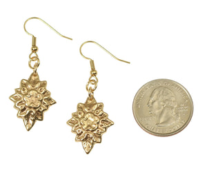 2 of 6: Earrings - French Bouquet Nu Gold Drop Earrings compared to a US Quarter Coin