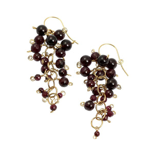 3 of 4: Close Up View of Garnet 14K Gold Chain Maille Earrings