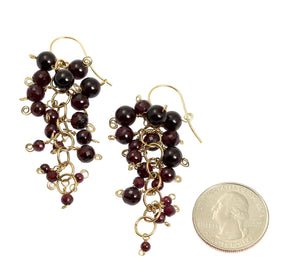 2 of 4: Size of Garnet 14K Gold Chain Maille Earrings compared to a US Quarter Coin