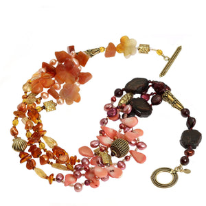 3 of 5: Garnet Amber Carnelian Beaded Gemstone Necklace Detail View