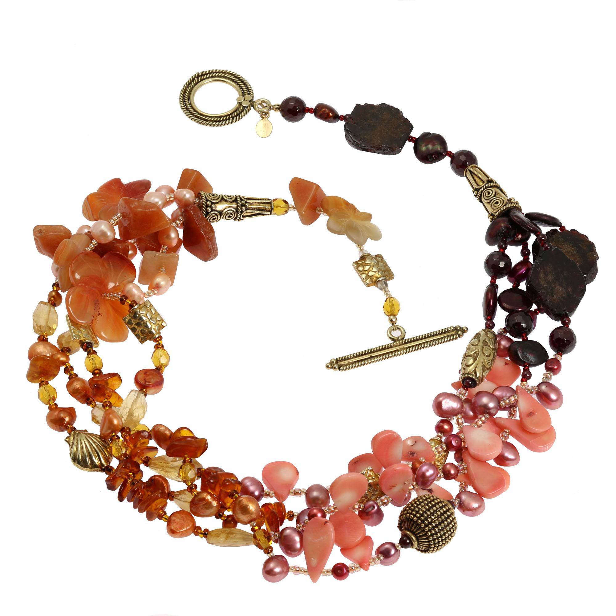 Detail View Garnet Amber Carnelian Beaded Gemstone Necklace