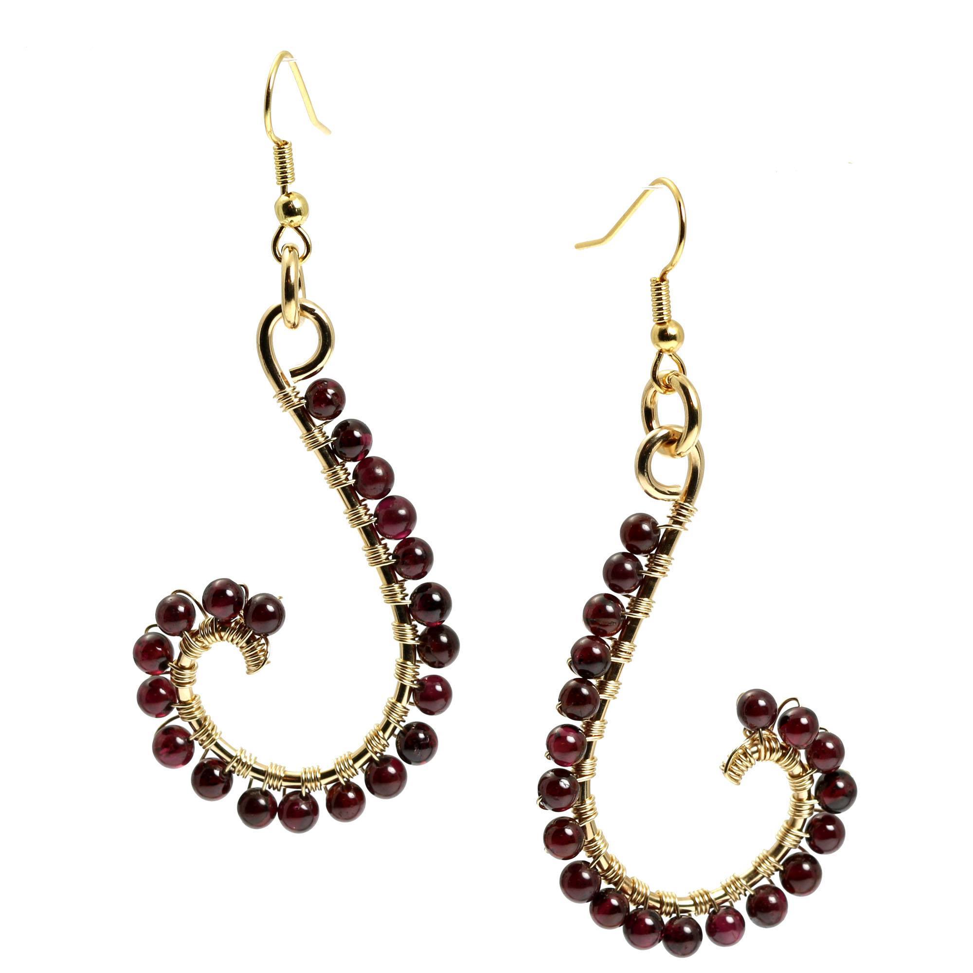 Detail View Garnet Wire Wrapped 14K Gold-filled Earrings