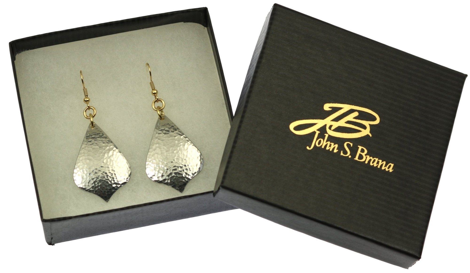 Gift Boxed Hammered Aluminum Arabesque Drop Earrings