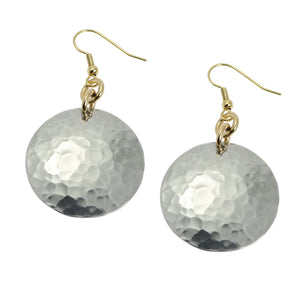 1 of 3: A Pair of Hammered Aluminum Disc Earrings on a White Background