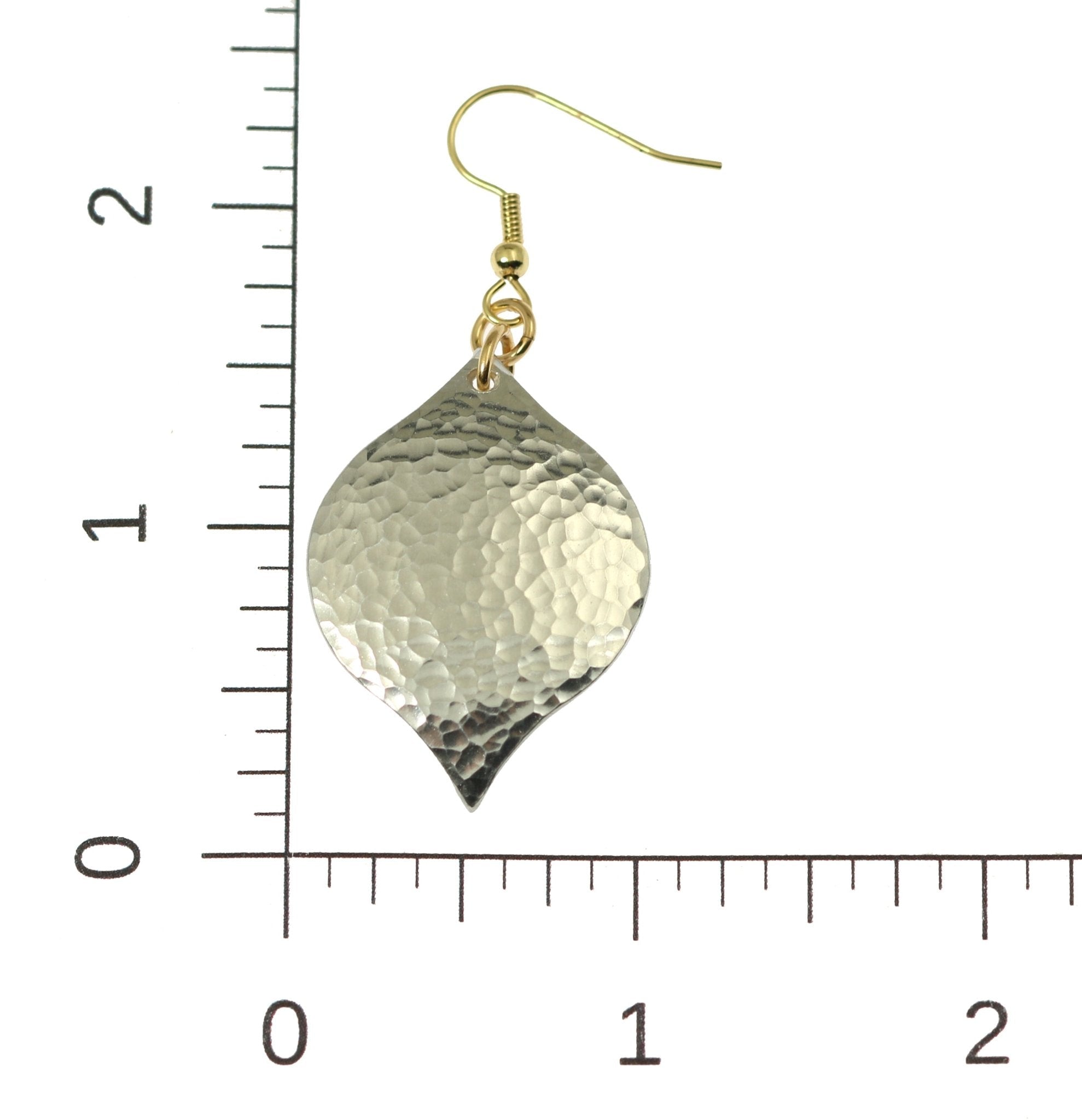 Scale of Hammered Aluminum Marrakesh Drop Earrings on a Ruler for Size Dimensions