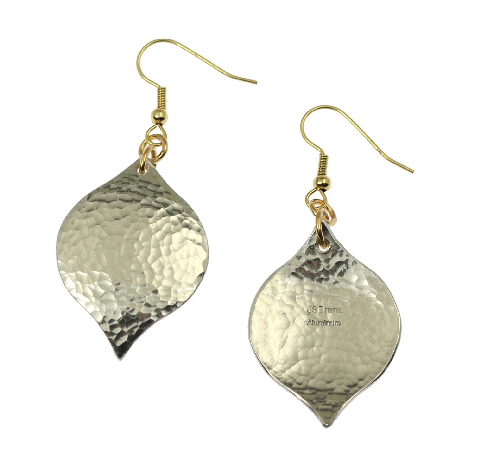 Front and Back Views of Hammered Aluminum Marrakesh Drop Earrings