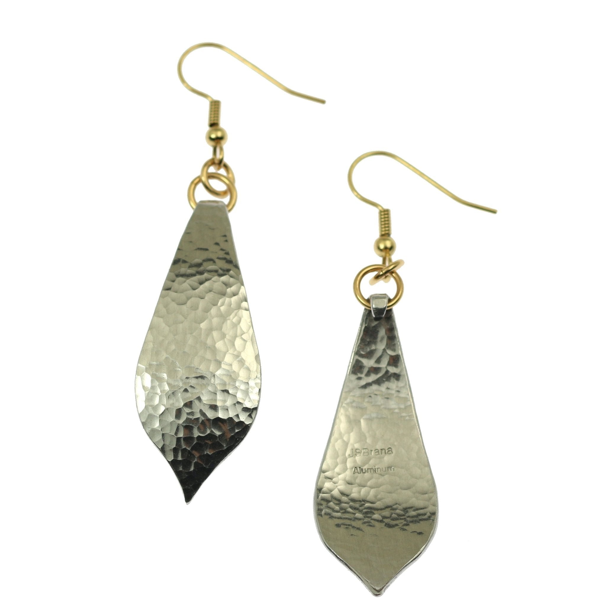 Front and Back Views of Hammered Aluminum Marrakesh Teardrop Earrings