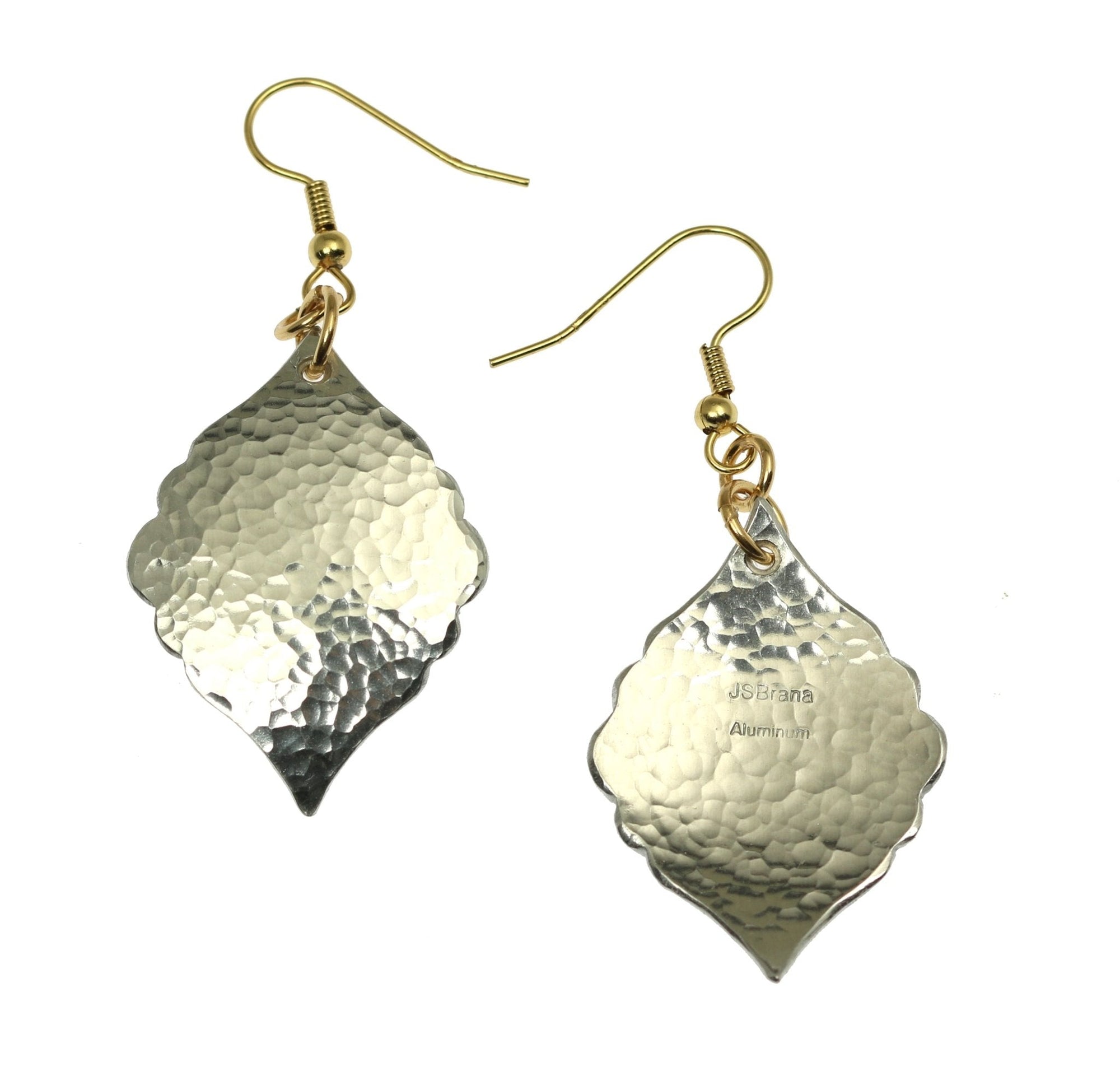 Front and Back Views of Hammered Aluminum Moroccan Drop Earrings