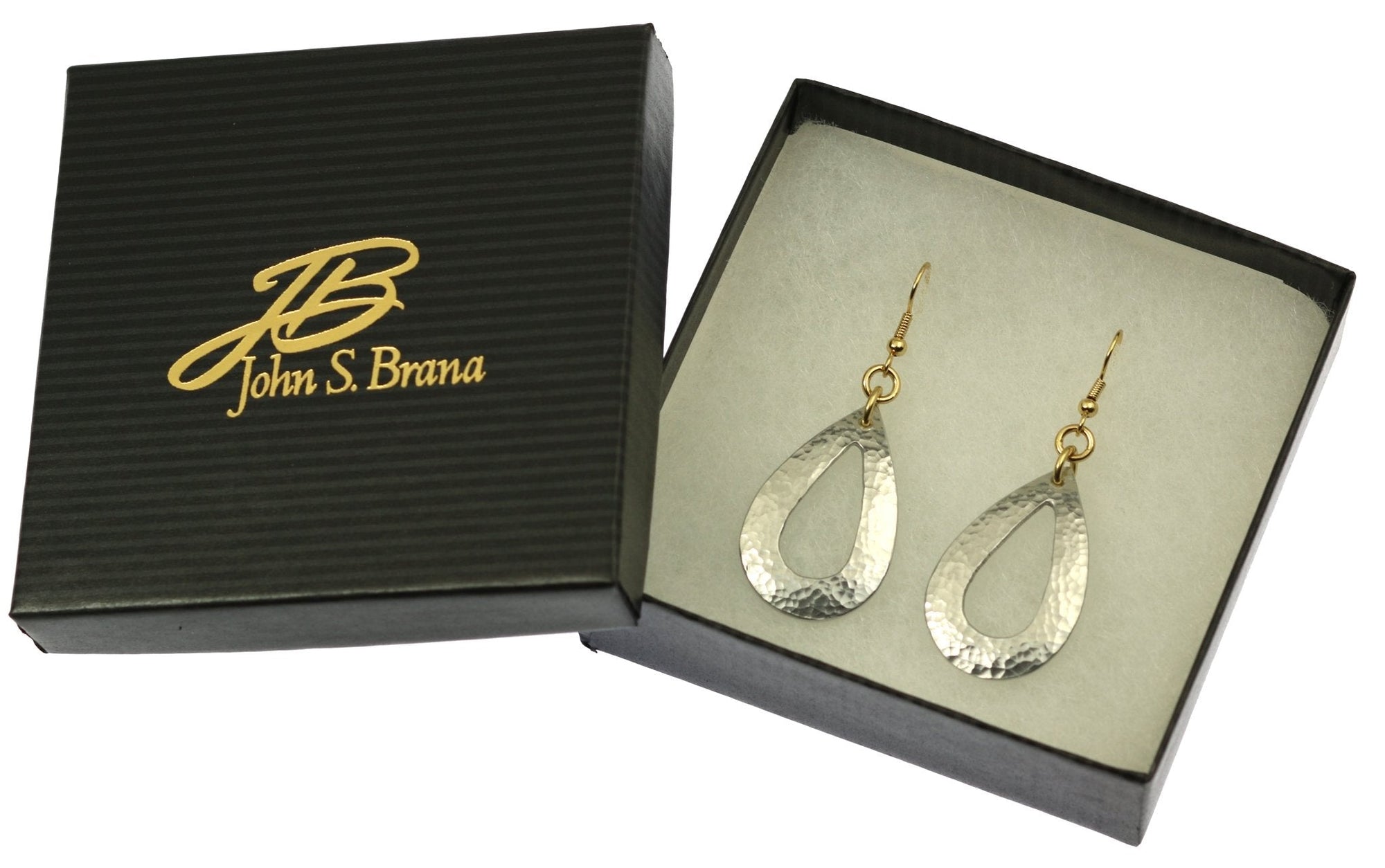 Gift Boxed Hammered Aluminum Open Teardrop Earrings