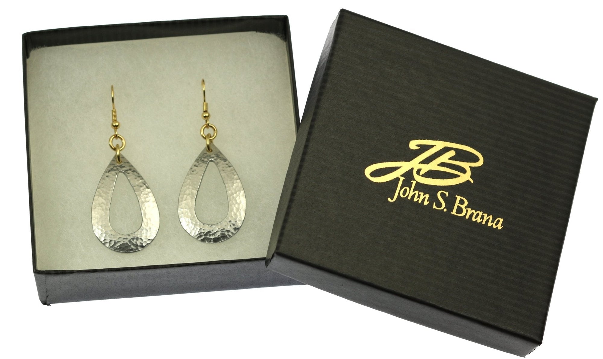 Hammered Aluminum Open Teardrop Earrings in Gift Box