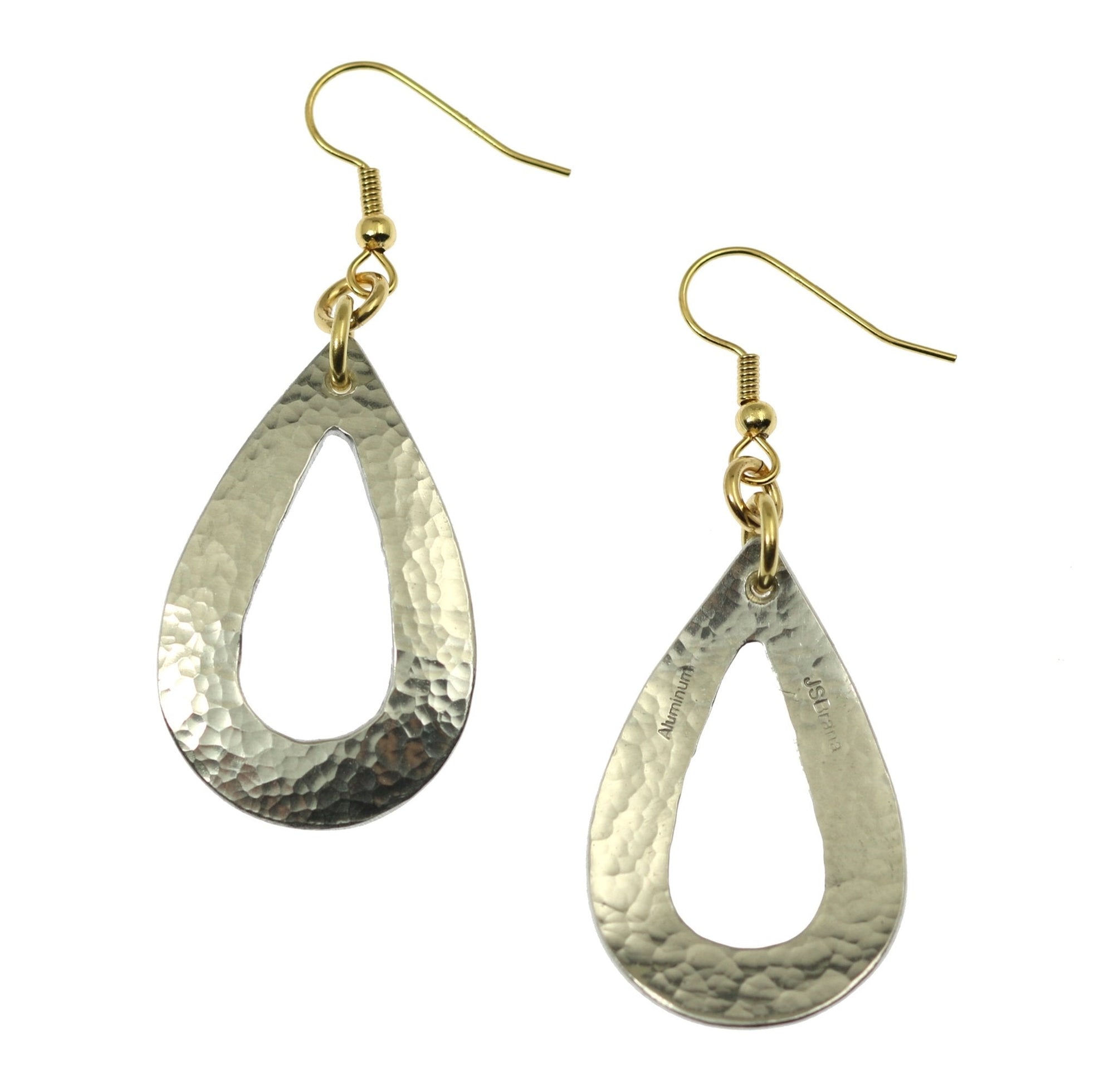 Front and Back Views of Hammered Aluminum Open Teardrop Earrings