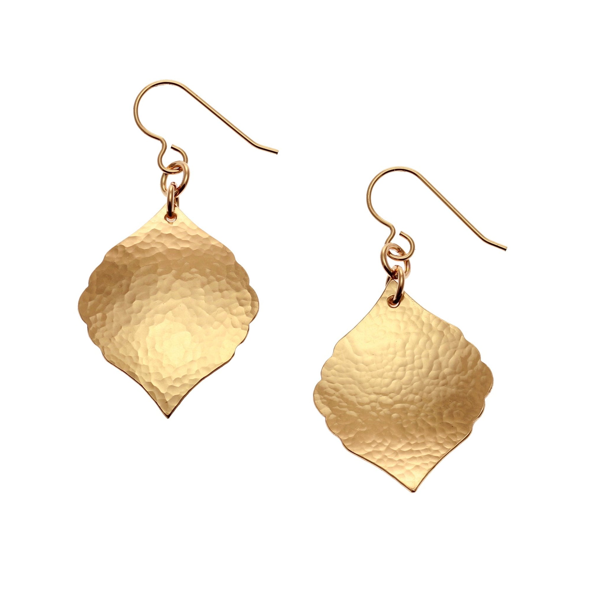 Front and Back Views of  Hammered Bronze Moroccan Drop Earrings