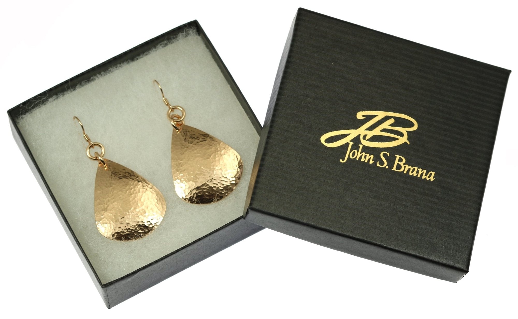 Hammered Bronze Teardrop Earrings in Black Gift Box