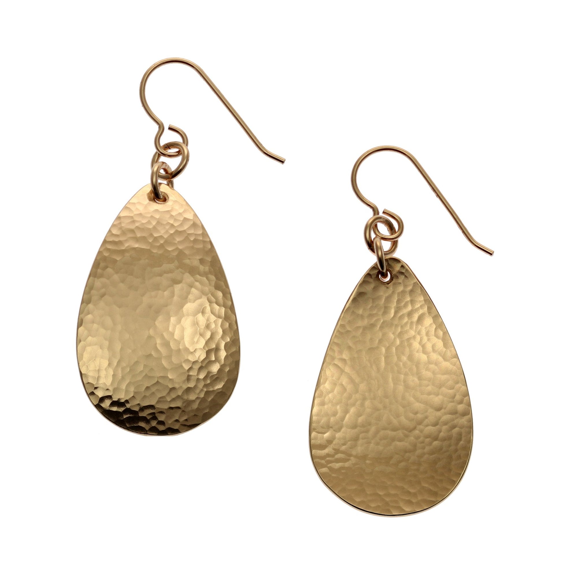 Front and Back Views of Hammered Bronze Teardrop Earrings