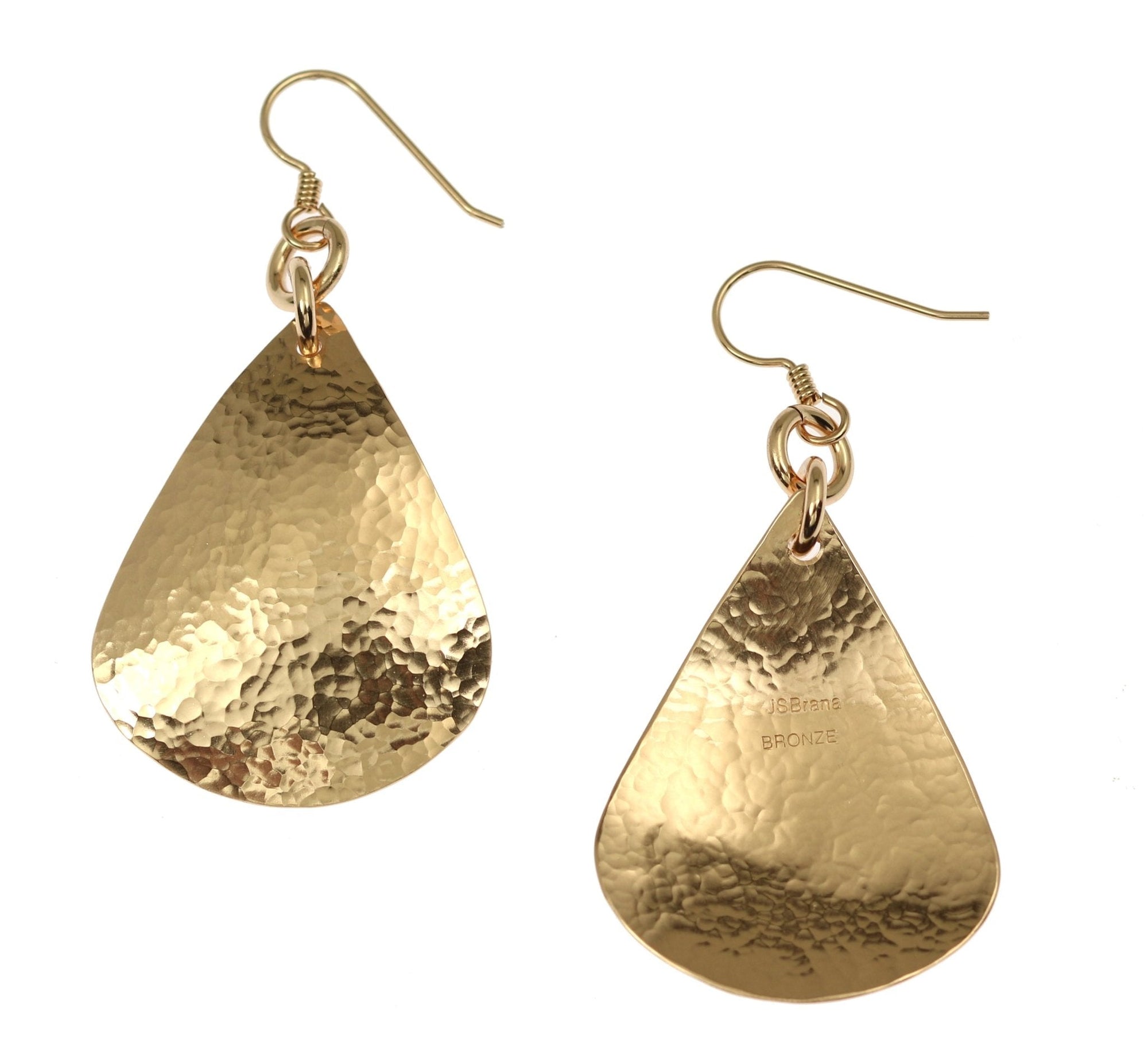 Front and Back Views of Hammered Bronze Teardrop Earrings