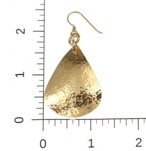 4 of 6: Scale of Hammered Bronze Teardrop Earrings on a Ruler for Size Dimensions