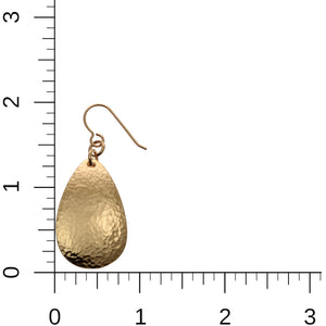 4 of 7: Scale of Hammered Bronze Teardrop Earrings on a Ruler for Size Dimensions