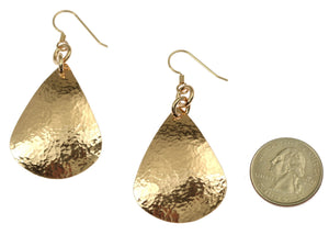 2 of 6: Size of Hammered Bronze Teardrop Earrings compared to a US Quarter Coin