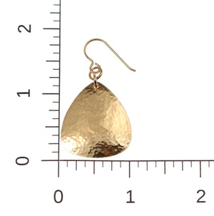 3 of 6: Scale of Hammered Bronze Triangular Earrings on a Ruler for Size Dimensions