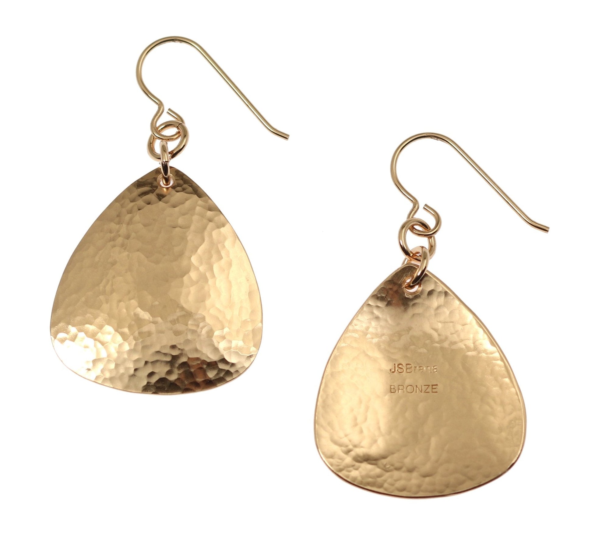 Detail View of Hammered Bronze Triangular Earrings