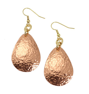 1 of 3: A Pair of Hammered Copper Drop Earrings on a White Background