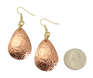 2 of 3: Size of Hammered Copper Drop Earrings compared to a US Quarter Coin