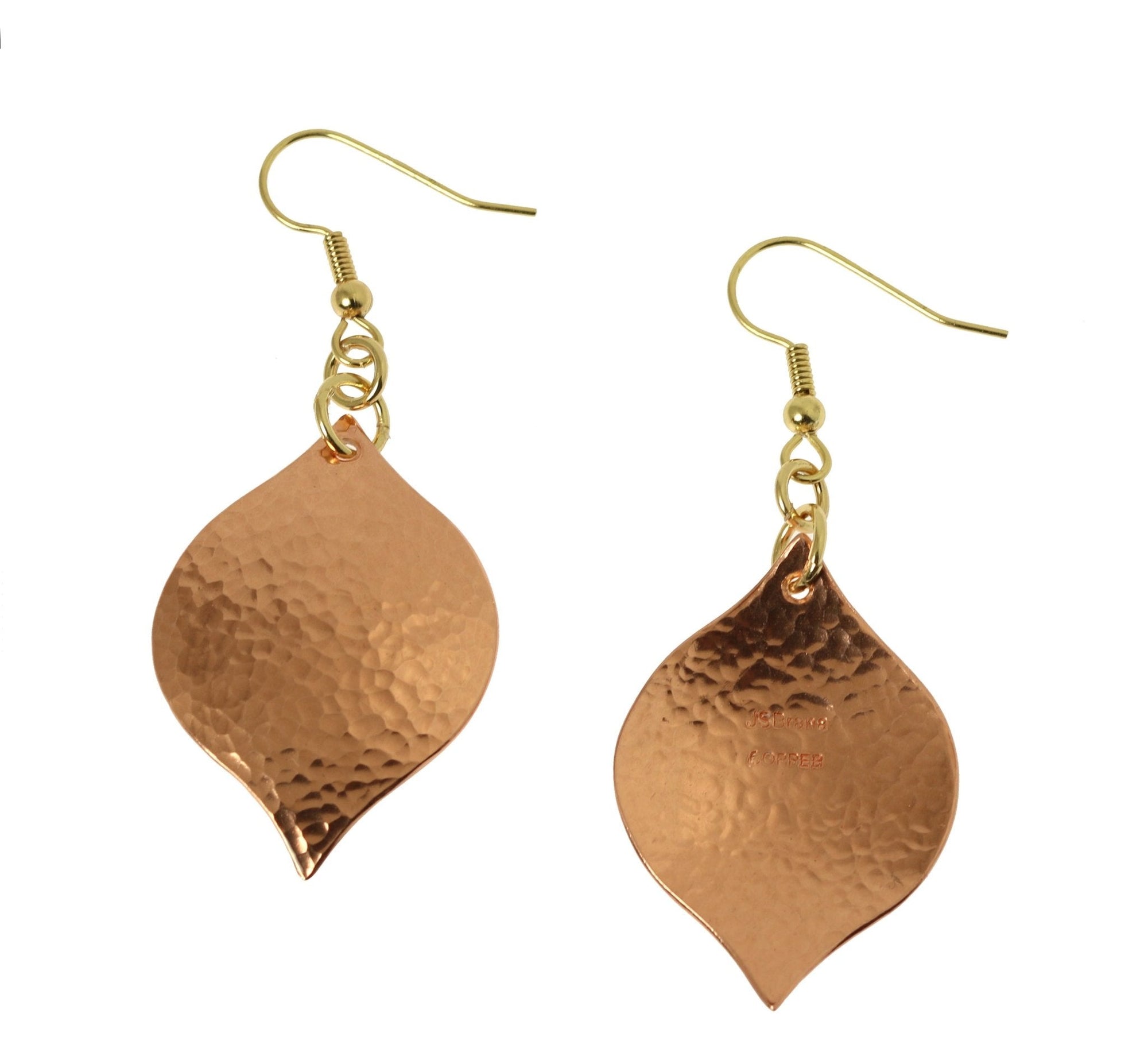 Front and Back Views of Hammered Copper Marrakesh Drop Earrings