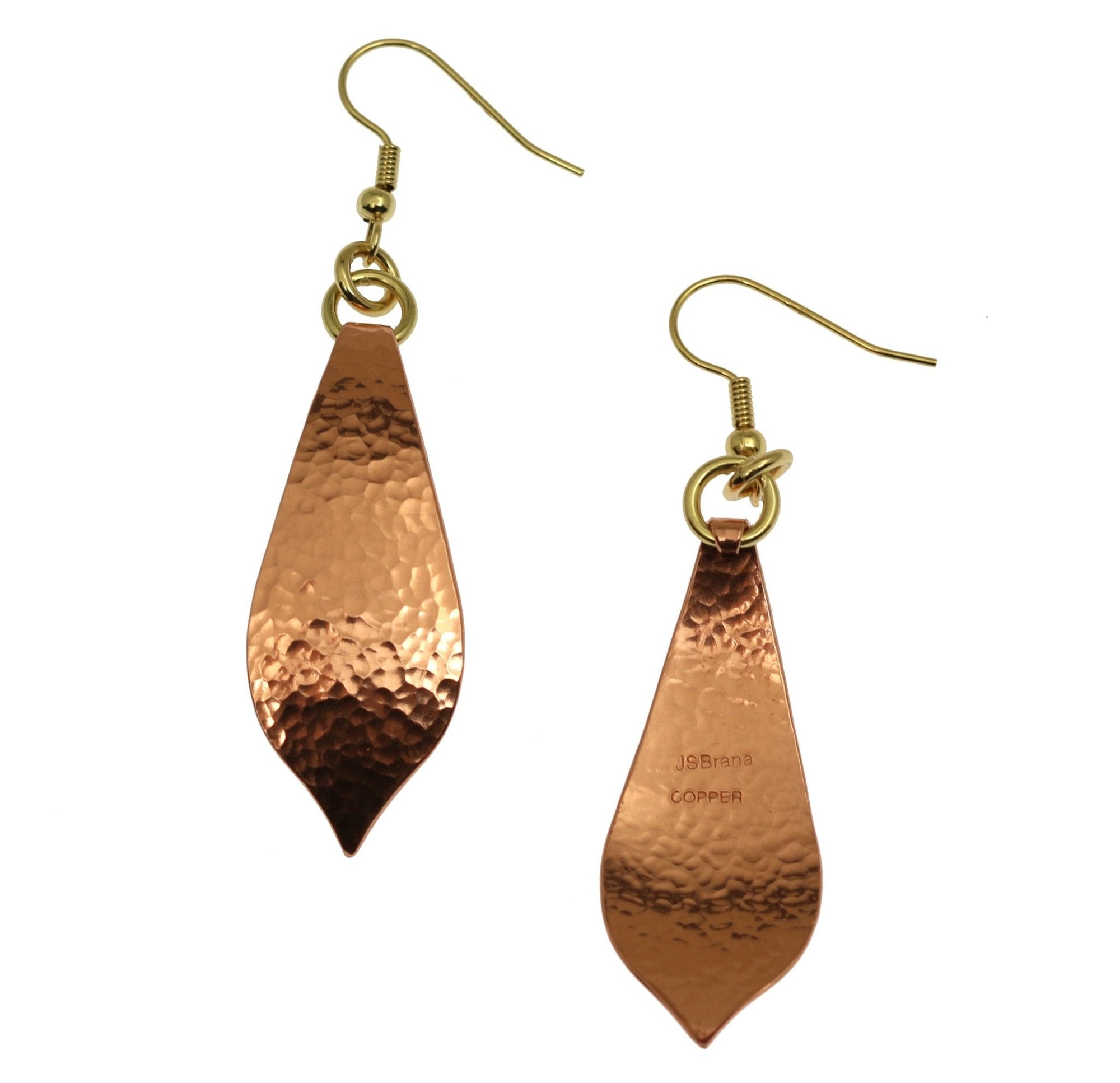 Front and Back Views of Hammered Copper Marrakesh Teardrop Earrings