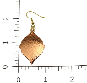 4 of 6: Scale of Hammered Copper Moroccan Drop Earrings on a Ruler for Size Dimensions