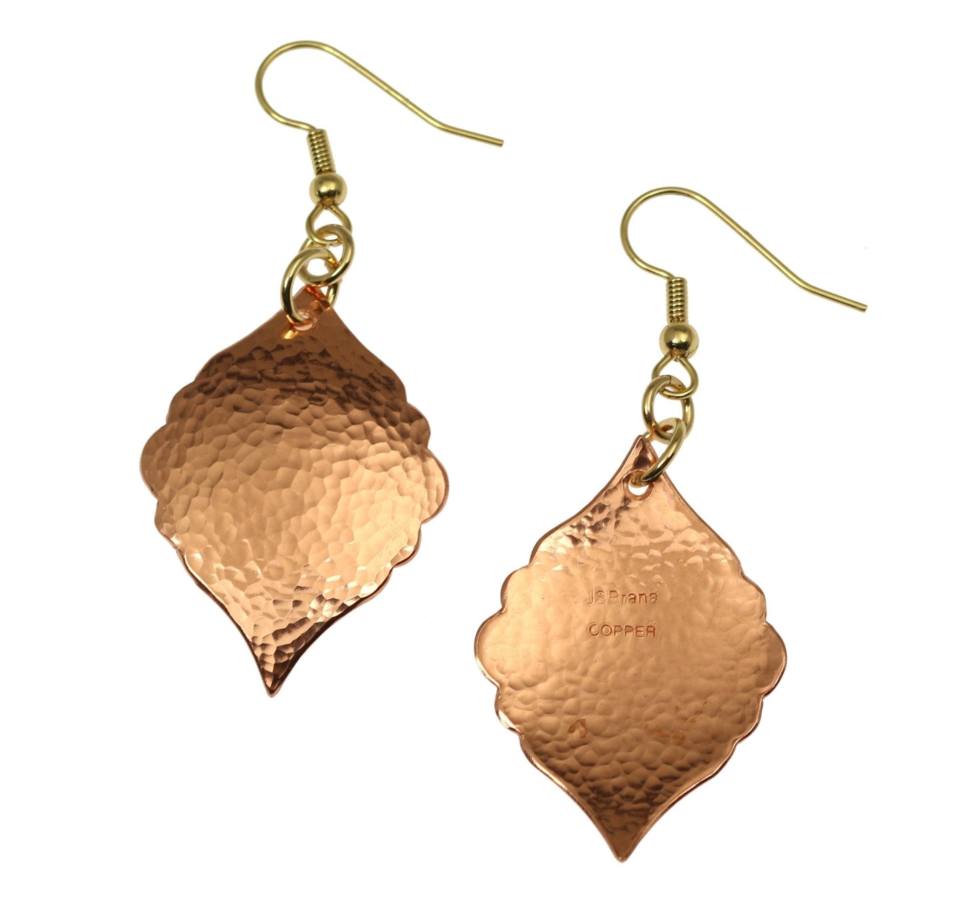 Front and Back Views of Hammered Copper Moroccan Drop Earrings