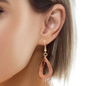 3 of 7: Female Model Wearing Hammered Copper Open Teardrop Earrings