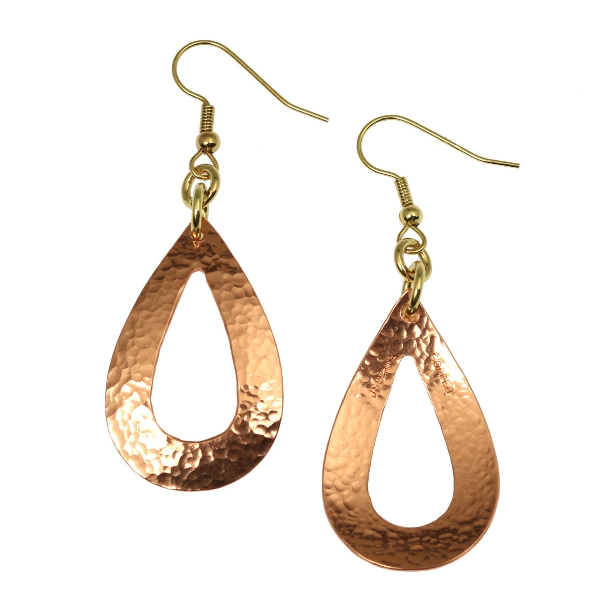 Front and Back Views of Hammered Copper Open Teardrop Earrings