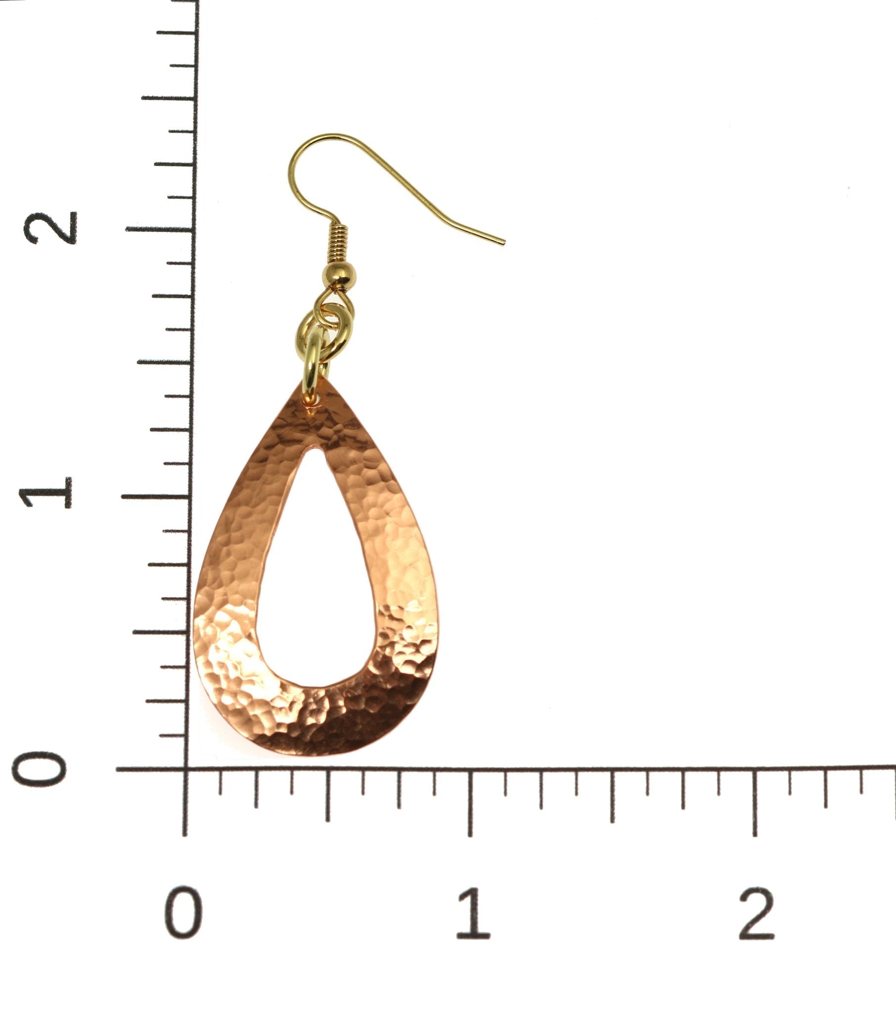 Scale of Hammered Copper Open Teardrop Earrings