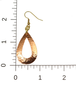 2 of 7: Scale of Hammered Copper Open Teardrop Earrings on a Ruler for Size Dimensions
