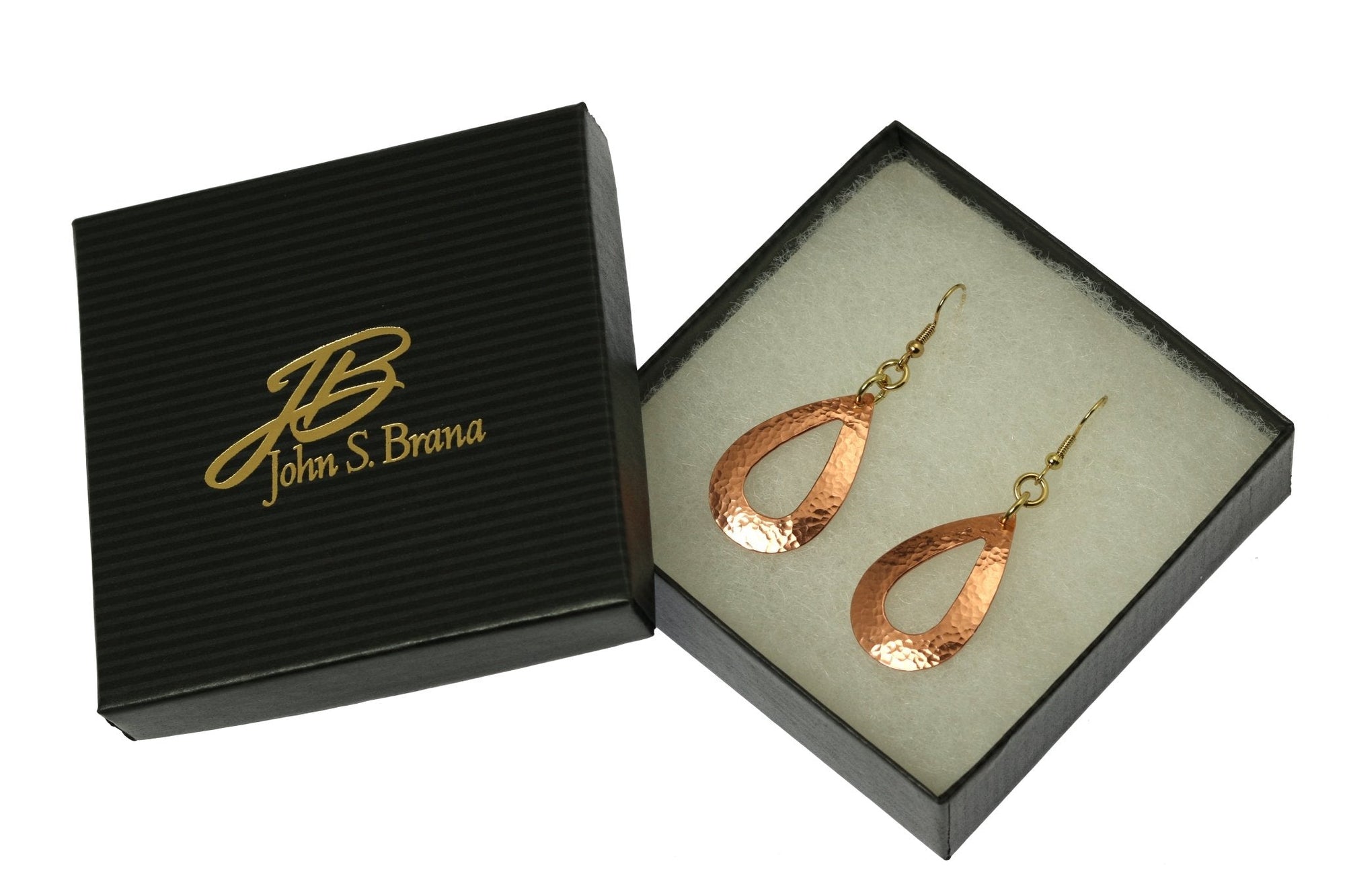 Gift Boxed Hammered Copper Open Teardrop Earrings