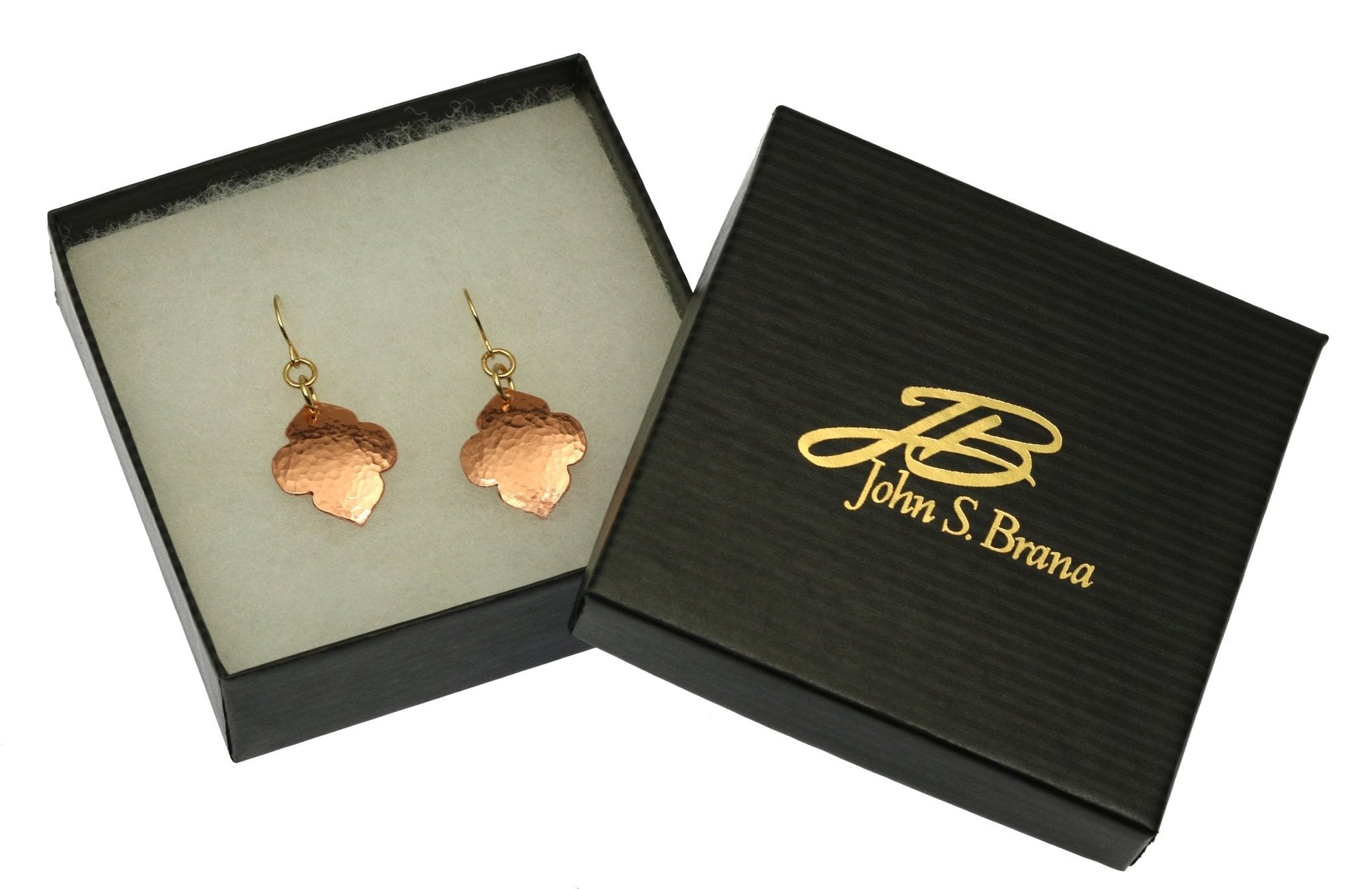 Gift Boxed Hammered Copper Quatrefoil Dangle Earrings