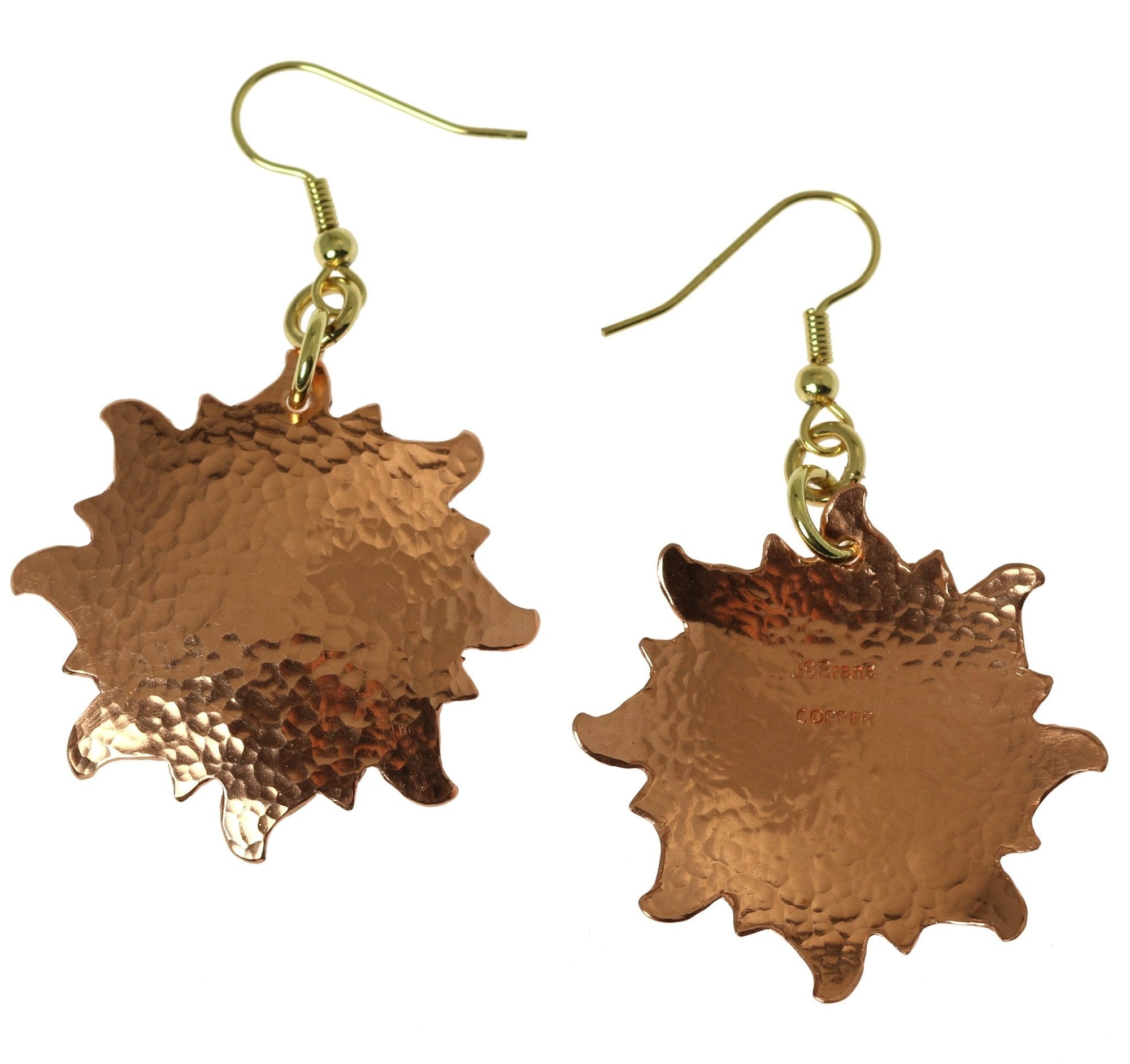 Front and Back Views of Hammered Copper Sunburst Earrings