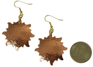 2 of 6: Size of Hammered Copper Sunburst Earrings compared to a US Quarter Coin