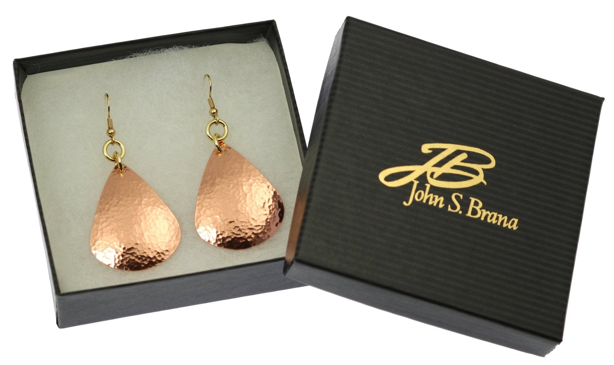 Gift Boxed Hammered Copper Teardrop Earrings