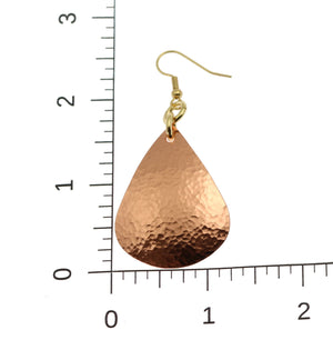 4 of 6: Scale of Hammered Copper Teardrop Earrings on Ruler for Size Dimensions