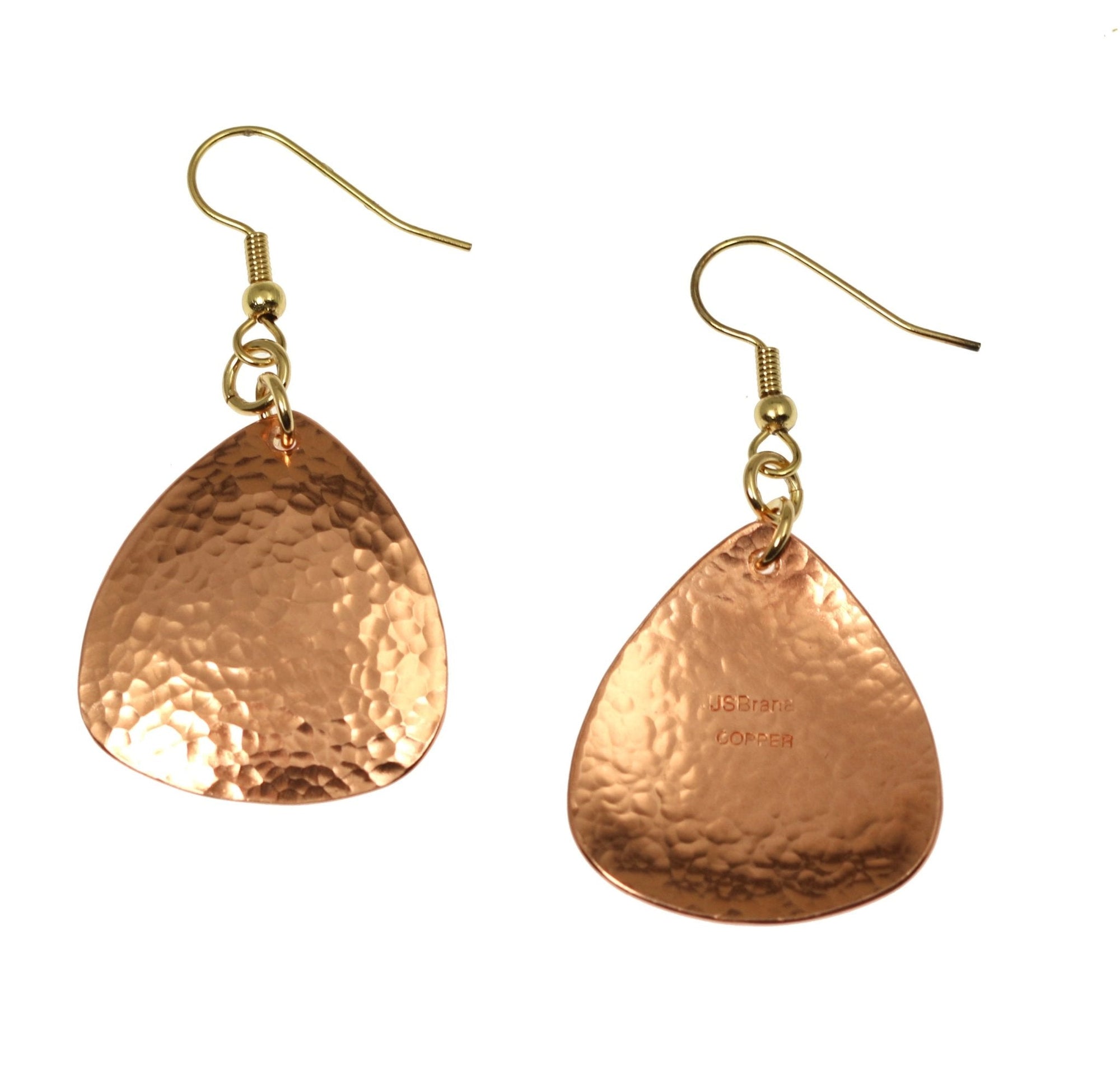 Hammered Copper Triangular Drop Earrings Front and Back View